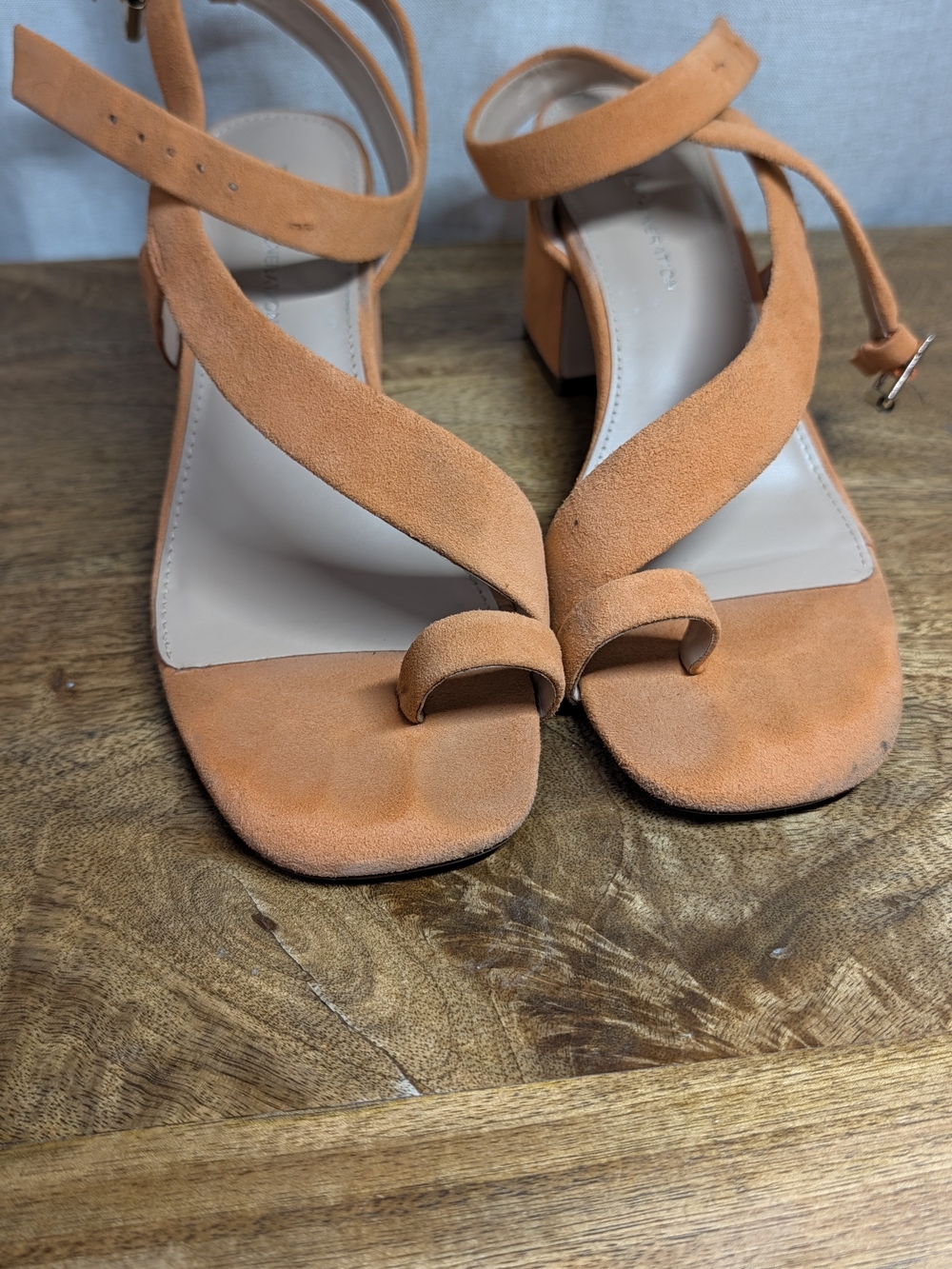 BCBGeneration Orange Suede Strappy Block Heel Sandals